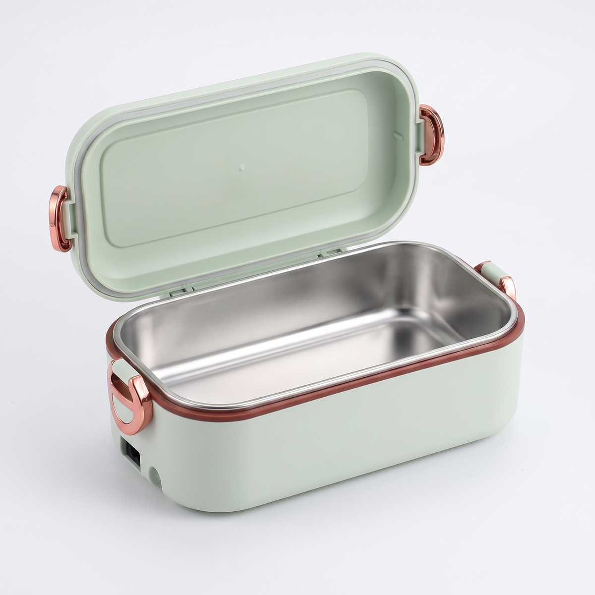 Lunch box chauffante Vert Menthe - vue ouverte intérieur inox